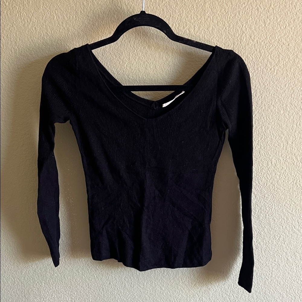 Everlane Black Long Sleeve Wide Neck Top